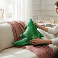 Tvarovaný vankúš GLITTER TREE Stromček - 40 cm - zelený