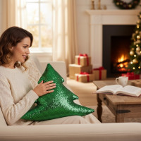 Tvarovaný vankúš GLITTER TREE Stromček - 40 cm - zelený