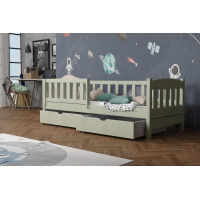 Detská posteľ z masívu borovice BEN so šuplíkmi - 200x80 cm - OLIVOVO ZELENÁ