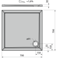 Polysan AURA sprchová vanička z liateho mramoru, štvorec 70x70cm, biela 41651