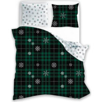 Bavlnené obliečky NORDIC Vločky - tmavo zelené/biele - 160x200 cm + 2x 70x80 cm