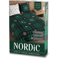 Bavlnené obliečky NORDIC Vločky - tmavo zelené/biele - 160x200 cm + 2x 70x80 cm