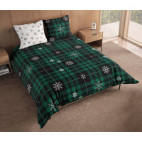 Bavlnené obliečky NORDIC Vločky - tmavo zelené/biele - 160x200 cm + 2x 70x80 cm