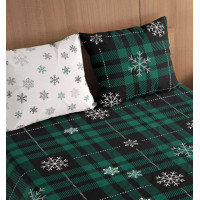 Bavlnené obliečky NORDIC Vločky - tmavo zelené/biele - 160x200 cm + 2x 70x80 cm
