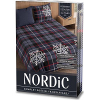 Bavlnené obliečky NORDIC Vločky - tmavo modré - 220x200 cm + 2x 70x80 cm