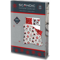 Bavlnené obliečky SCANDIC Tučniaky - šedé / červené - 140x200 cm