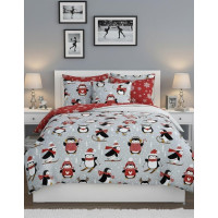 Bavlnené obliečky SCANDIC Tučniaky - šedé / červené - 140x200 cm