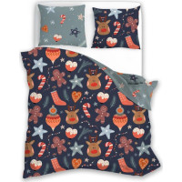 Posteľné obliečky z mikrovlákna HOLLY JOLLY Vianočný motív - tmavo modré / šedé - 160x200 cm