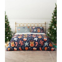 Posteľné obliečky z mikrovlákna HOLLY JOLLY Vianočný motív - tmavo modré / šedé - 160x200 cm