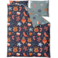 Posteľné obliečky z mikrovlákna HOLLY JOLLY Vianočný motív - tmavo modré / šedé - 160x200 cm