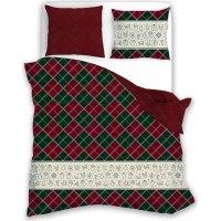 Bavlnené obliečky MAGIC WINTER Karo - zelené / červené - 160x200 cm