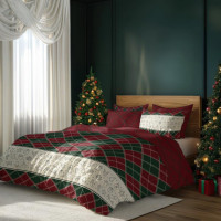 Bavlnené obliečky MAGIC WINTER Karo - zelené / červené - 160x200 cm