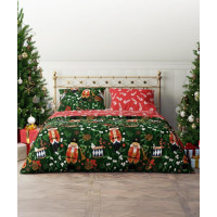 Bavlnené obliečky MAGIC WINTER Luskáčikovia a imelo - tmavo zelené/červené - 160x200 cm
