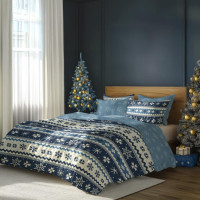 Bavlnené obliečky MAGIC WINTER Vločky - modré - 160x200 cm