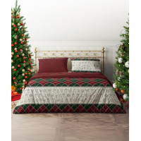 Bavlnené obliečky MAGIC WINTER Karo - zelené / červené - 220x200 cm