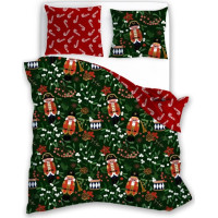 Bavlnené obliečky MAGIC WINTER Luskáčikovia a imelo - tmavo zelené/červené - 220x200 cm