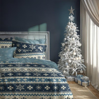 Bavlnené obliečky MAGIC WINTER Vločky - modré - 220x200 cm