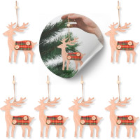 Vianočné drevený ozdoby na stromček - Jeleň - 6 kusov