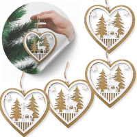 Vianočné drevené ozdoby na stromček - Srdiečko - 4 kusy