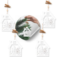 Vianočné drevené ozdoby na stromček Biely domček - 4 kusy