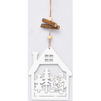 Vianočné drevené ozdoby na stromček Biely domček - 4 kusy