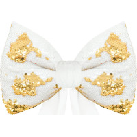 Ozdobná mašľa Deco Glam & Shine 30x47+60 cm - biela/zlatá