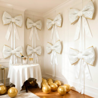 Ozdobná mašľa Deco Glam & Shine 30x47+60 cm - biela/zlatá