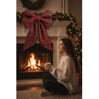 Ozdobná mašľa DECO Glam Bow 50x40+50 cm - károvaná červená