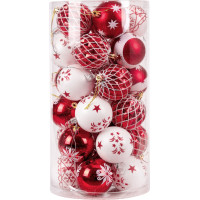 Sada vianočných baniek na stromček SAPIN - 30 kusov - červené/biele