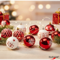 Sada vianočných baniek na stromček SAPIN - 30 kusov - červené/biele