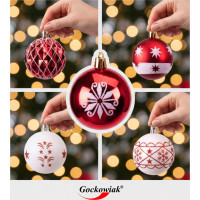 Sada vianočných baniek na stromček SAPIN - 30 kusov - červené/biele