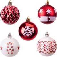 Sada vianočných baniek na stromček SAPIN - 30 kusov - červené/biele