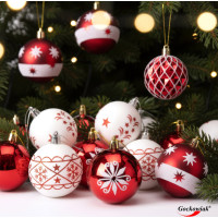 Sada vianočných baniek na stromček SAPIN - 30 kusov - červené/biele