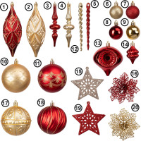 Sada vianočných ozdôb na stromček MARIEN - 70 kusov - červené/zlaté