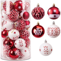 Sada vianočných baniek na stromček SAPIN - 30 kusov - červené/biele