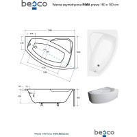 Asymetrická vaňa RIMA 160x100 cm - bez nožičiek, pravá