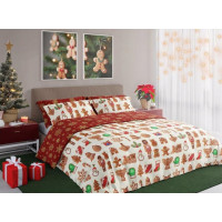 Bavlnené obliečky SCANDIC Perníčky - béžové/červené - 220x200 cm
