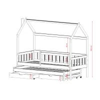 Detská domčeková posteľ s prístelkou a šuplíky MATYLDA - 200x90 cm - prírodná borovica