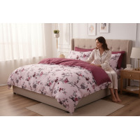 Posteľné obliečky z mikrovlákna BLUMEN FLOWERS - 160x200 cm - ružové/bordó