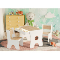 Detský stolík so šuplíkom a dvoma stoličkami - dub craft zlatý