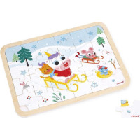 JANOD Drevené puzzle s hľadaním rozdielov Sánkovanie 24 dielikov