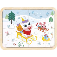 JANOD Drevené puzzle s hľadaním rozdielov Sánkovanie 24 dielikov