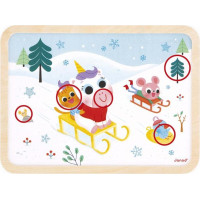 JANOD Drevené puzzle s hľadaním rozdielov Sánkovanie 24 dielikov