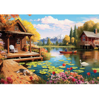 EUROGRAPHICS Puzzle Connecting Pieces: Chata pri jazere 24 dielikov