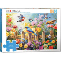 EUROGRAPHICS Puzzle Connecting Pieces: Hravé záhradné vtáky 24 dielikov