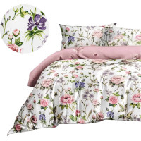 Posteľné obliečky z mikrovlákna FLOWER DREAM - 160x200 cm - biele / ružové