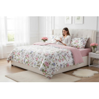 Posteľné obliečky z mikrovlákna FLOWER DREAM - 160x200 cm - biele / ružové