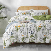 Posteľné obliečky z mikrovlákna NATURAL MEADOW - 160x200 cm - biele / svetlo zelené