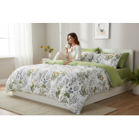 Posteľné obliečky z mikrovlákna NATURAL MEADOW - 160x200 cm - biele / svetlo zelené