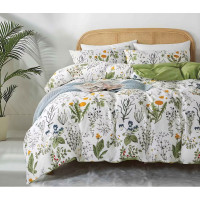 Posteľné obliečky z mikrovlákna NATURAL MEADOW - 160x200 cm - biele / svetlo zelené